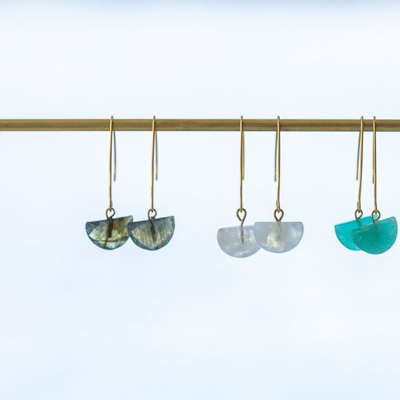 STUNNING Gemstone Dangle Earrings Labradorite Earring WATERPROOF Gold threader - Picture 13 of 14